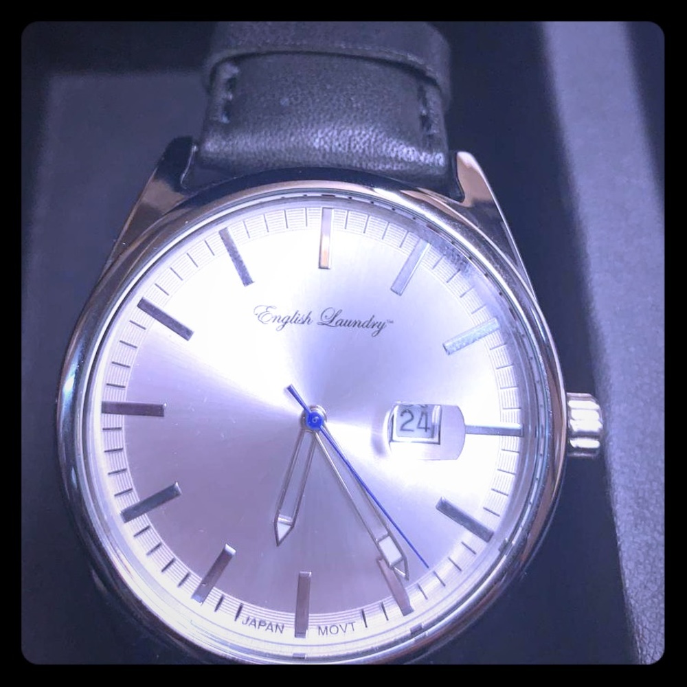 English Laundry  Silver Dial Black Leather